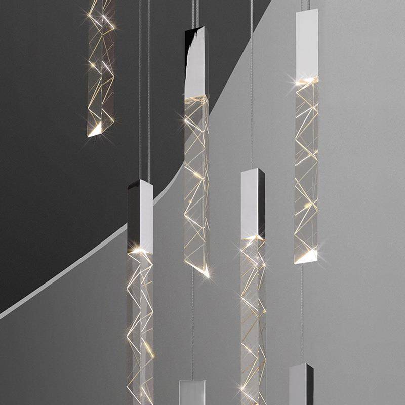 现代餐厅吧台设计师样板房组合楼梯简约艺术长线床头水晶柱小吊灯,家装灯饰光源,智能吊灯,淘宝优惠券,粉丝福利购,淘宝优惠卷