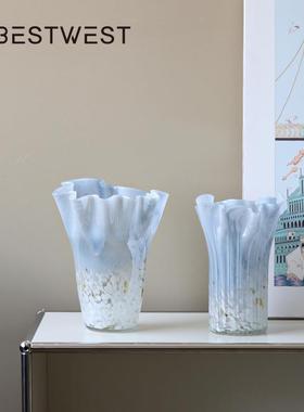 Best west 淡蓝色渐变波点手工水培白菜玻璃花瓶家居装饰品花器
