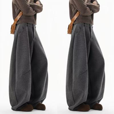 美式复古毛呢阔腿男冬季垂感长裤