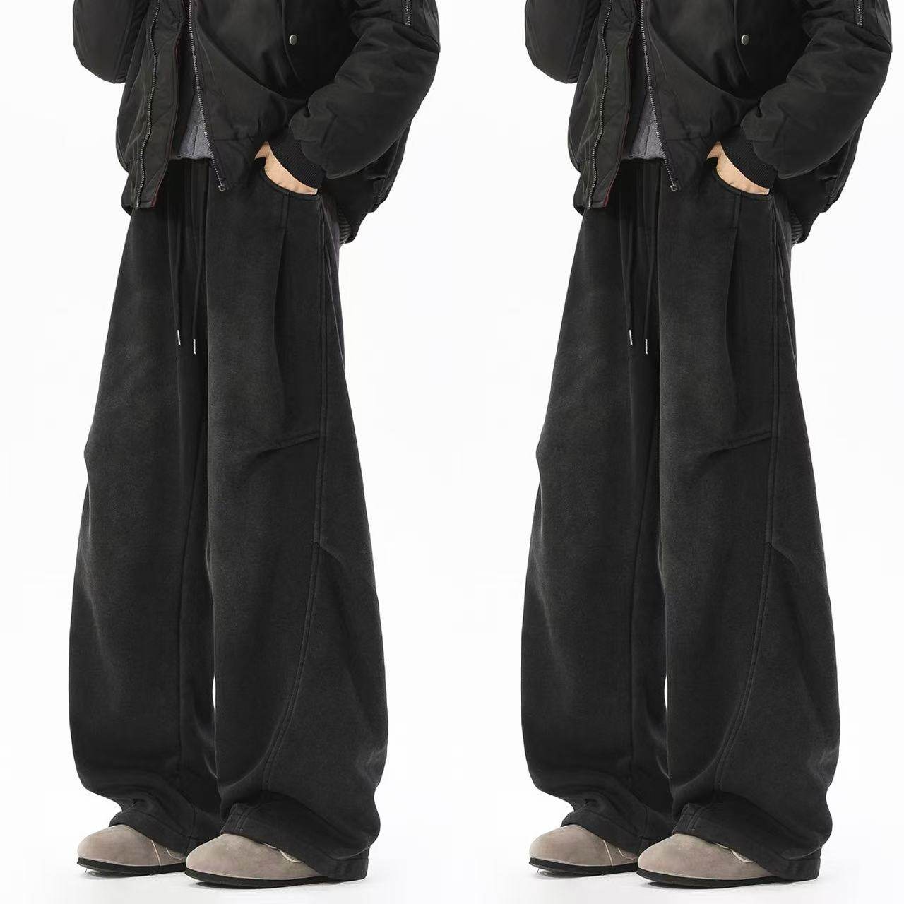 美式复古卫裤男做旧解构阔腿褶皱重磅廊形设计感弯刀垂感运动裤子,男装,卫裤,淘宝优惠券,粉丝福利购,淘宝优惠卷