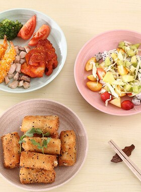 小麦秸秆家用碗盘筷餐具北欧麦米饭碗勺子粉绿色单人日式塑料小碗