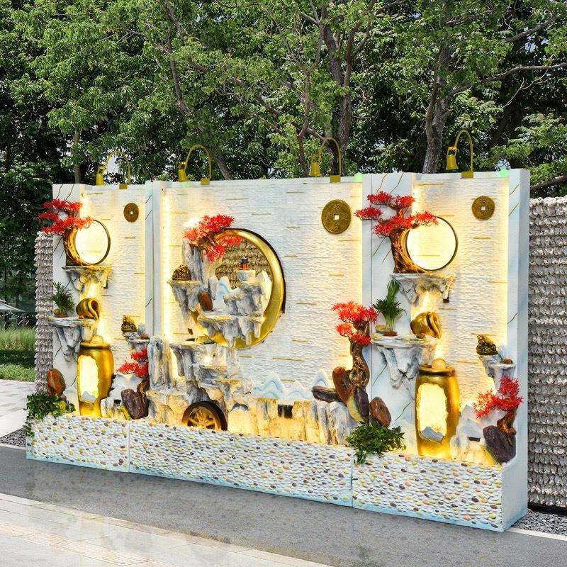 欧式假山流水喷泉客厅玄关屏风隔断水幕墙入户花园庭院流水墙摆件