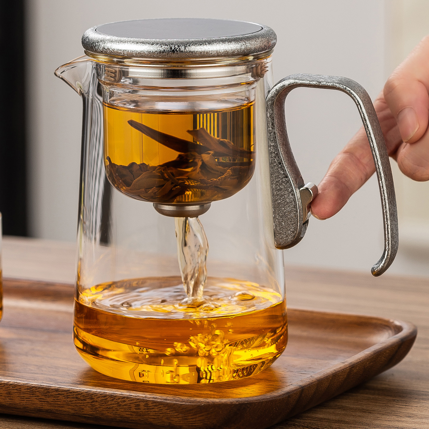 六祥磁吸飘逸杯玻璃内胆冲茶器茶具一键过滤泡茶壶茶水分离沏茶杯