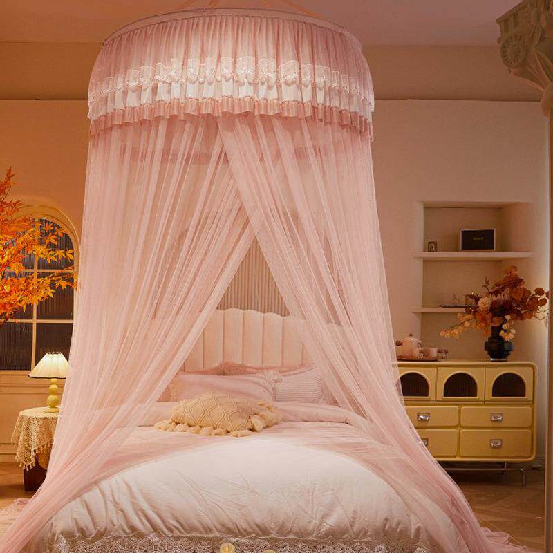 吊顶圆顶蚊帐家用吊挂落地式防蚊卧室公主风免安装免打孔纹帐