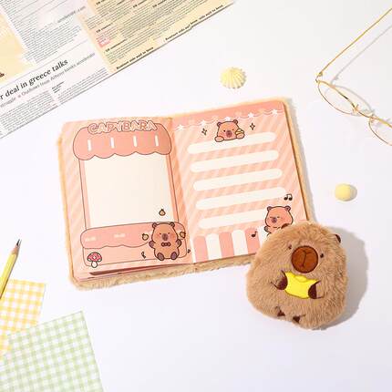 呆萌可爱卡皮巴拉A5毛绒手账本儿童学生笔记本文具学生礼品