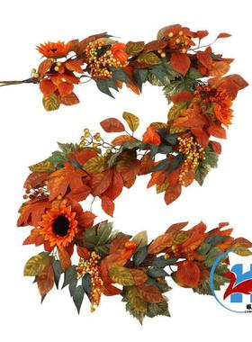 仿真多款枫叶南瓜藤条节日摆件秋季藤条花环感恩节橱窗门窗装饰