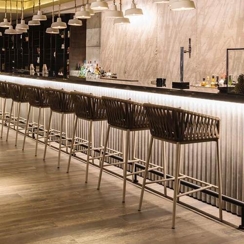 北欧露天高脚藤编椅户外吧椅庭院酒吧咖啡会所餐厅吧台靠背椅组合