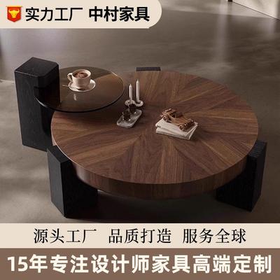 北美黑胡桃木茶几电视柜组合北欧现代简约客厅小方桌原木岩板边几