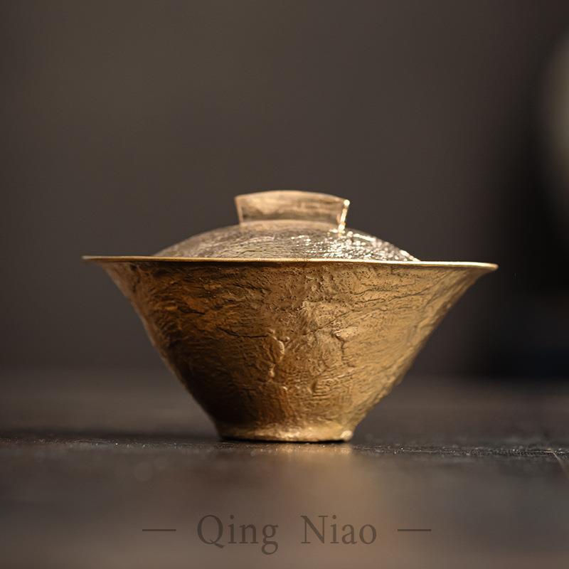 德化一瓢盖碗鎏金鎏银手抓泡茶碗家用日式薄胎二才茶碗泡茶不烫手