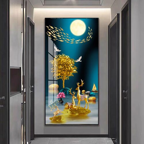 进门生财装饰画入户玄关挂画进门正对墙壁画过道走廊尽头晶瓷画竖
