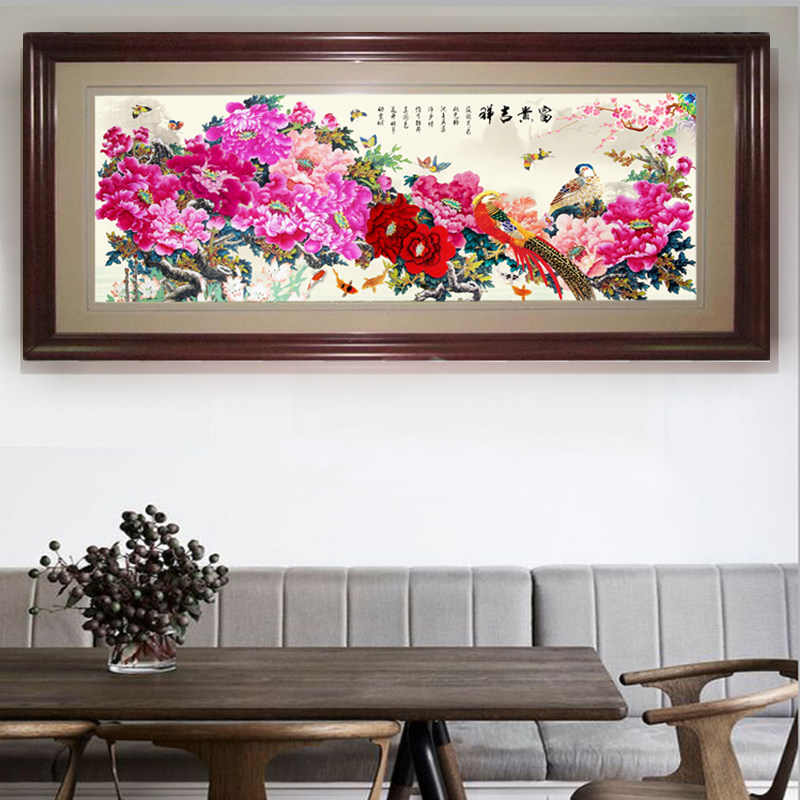 手绣苏绣画富贵吉祥富贵如意牡丹花纯手工刺绣品大堂客厅大幅挂画