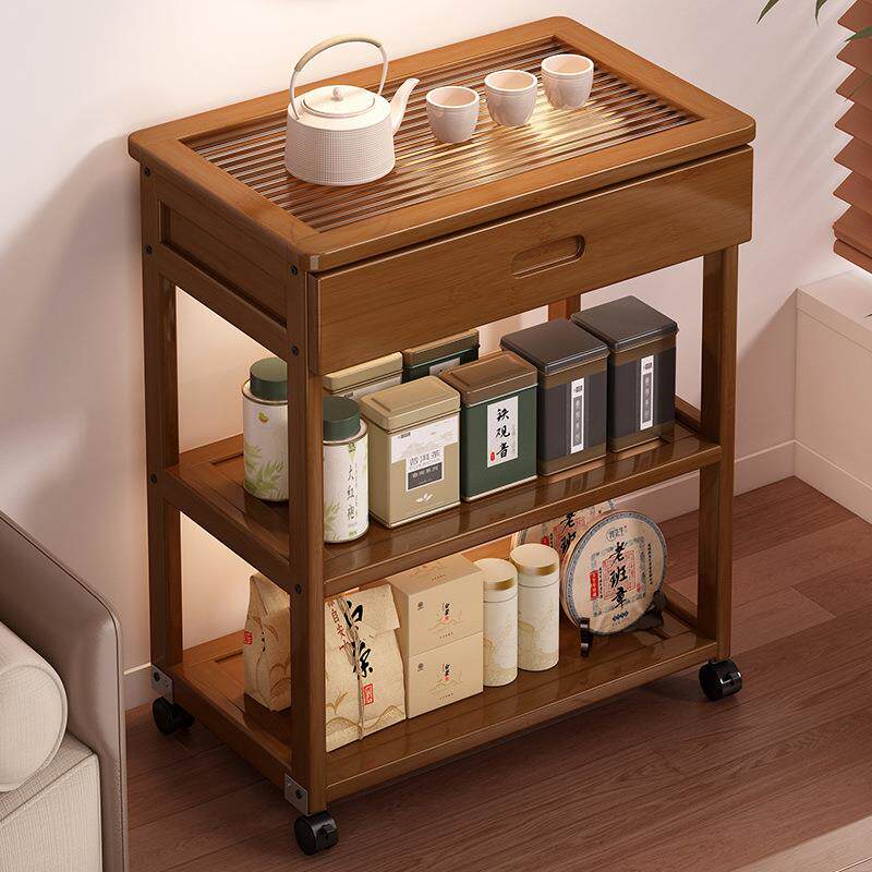 移动置物架家用茶室茶具整理架客厅厨房储物用品带抽小推车收纳架