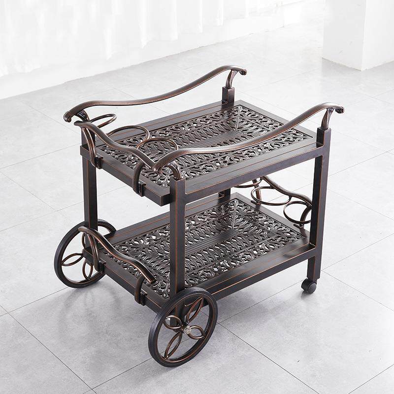 户外酒水车铸铝手推车金属茶水饮料送餐车酒店餐厅会所服务车庭院