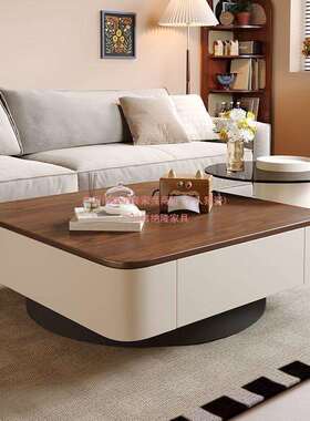 方形岩板茶几现代简约轻奢客厅高级家用中古风黑色茶桌极简组合