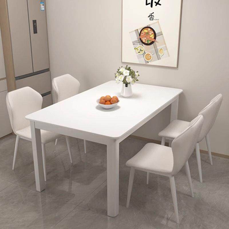 现代奶油风白色简约餐桌家用小户型岩板吃饭桌子长方形餐桌椅组合