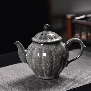德化陶瓷【单茶壶满220ml黑冰亮光】高晶 冰花釉 大菊瓣壶 大容量