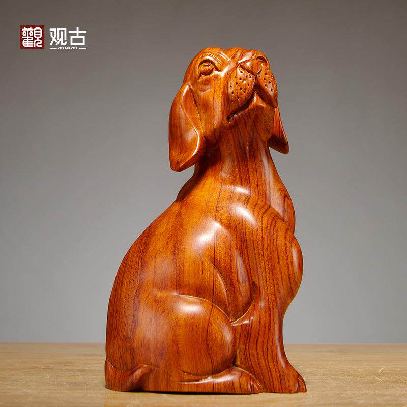 木雕狗摆件实木雕刻工艺品小狗摆件生肖狗客厅家居装饰品动物摆件