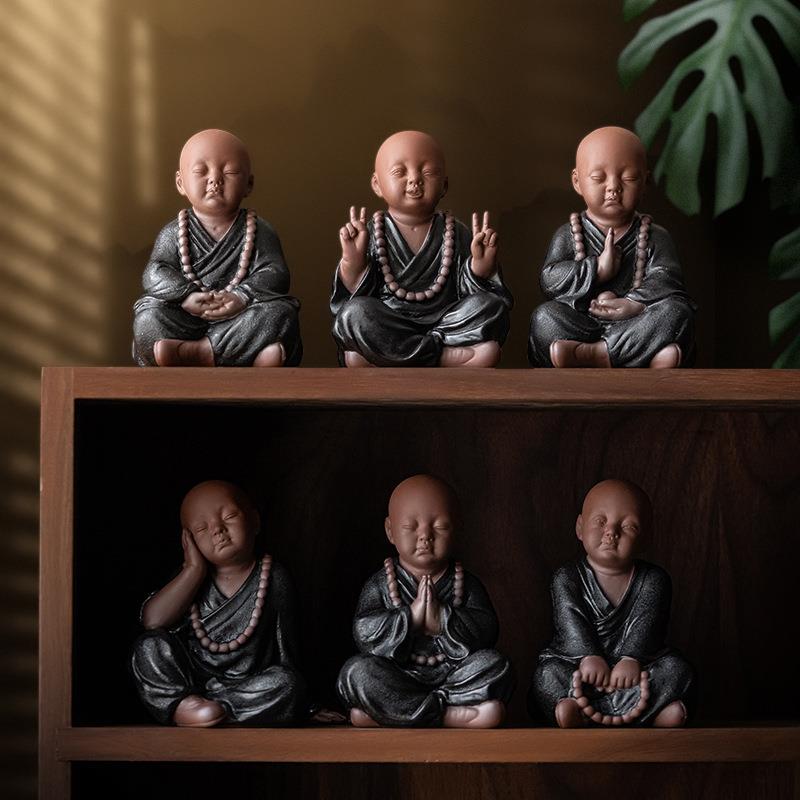 精品紫砂禅意小和尚茶宠 创意六度小沙弥茶桌装饰茶艺小摆件