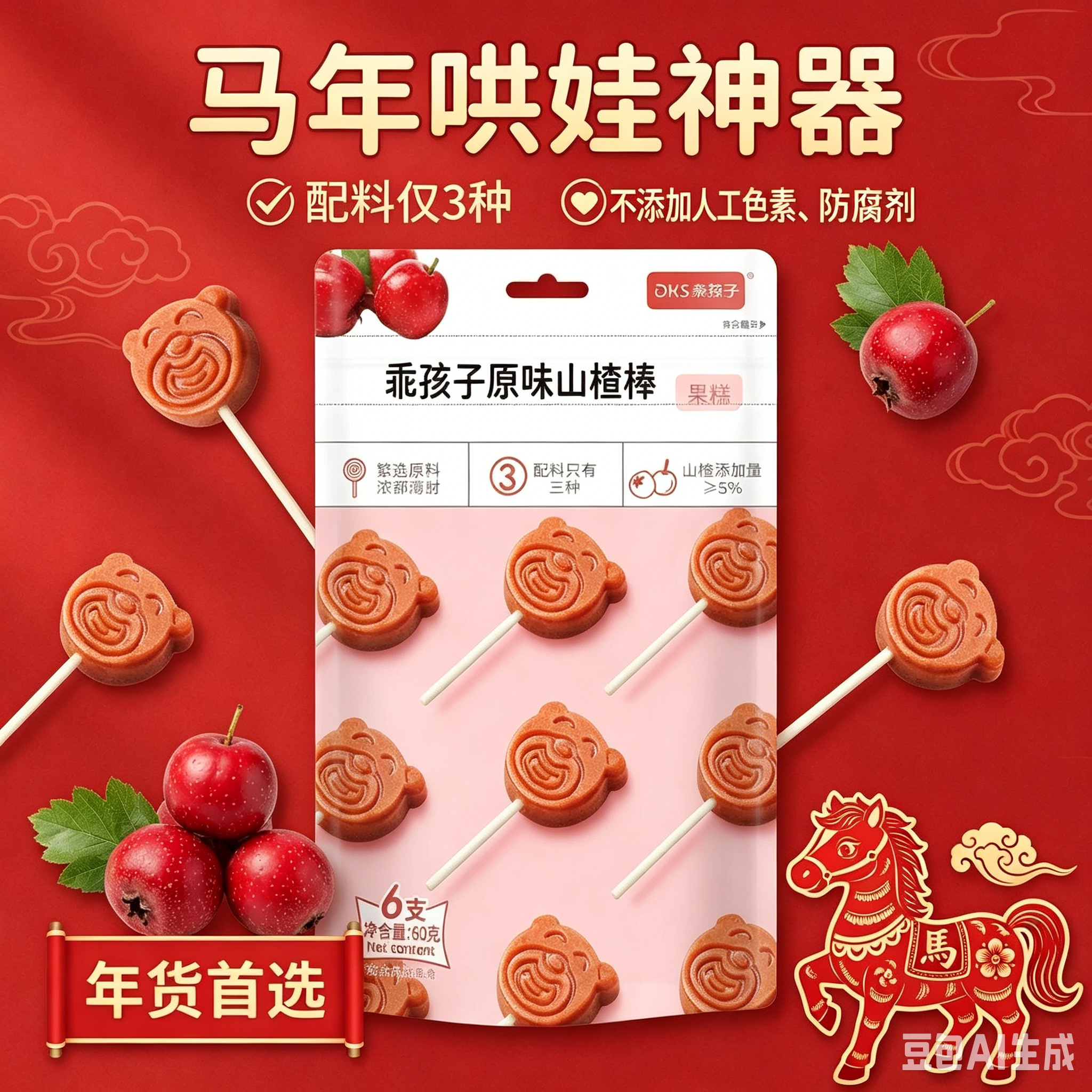 乖孩子原味山楂棒棒糖儿童休闲零食小吃无添加剂独立包装卡通造型