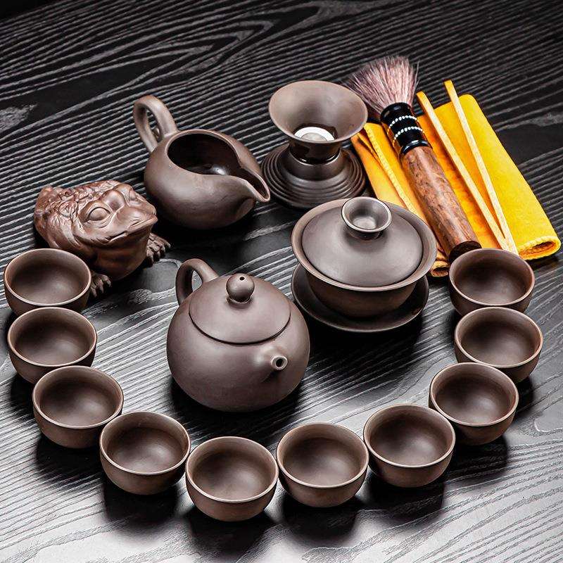 紫砂功夫套装家用客厅陶瓷茶杯现代简约办公室小茶盘茶壶整套