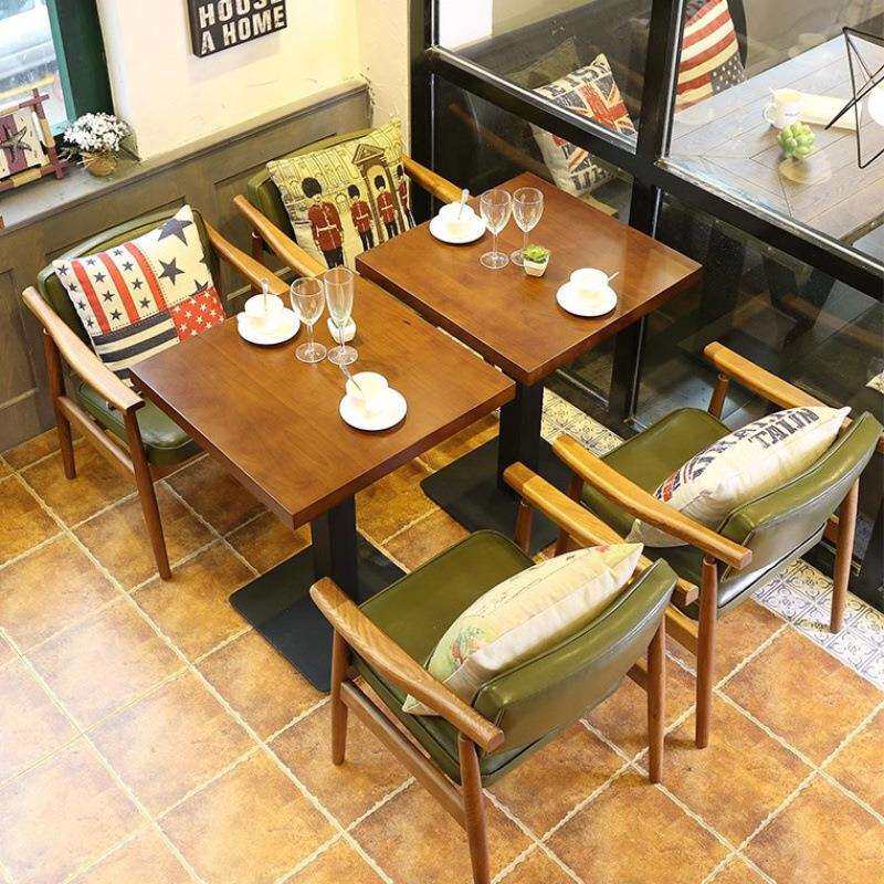 北欧简约甜品店奶茶店咖啡厅桌椅组合休闲扶手椅子餐厅实木餐桌椅