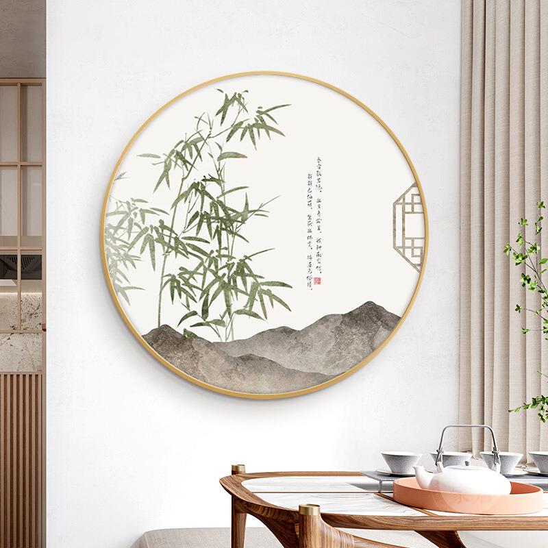 新中式玄关装饰画圆形入户进门画中国风水墨竹子挂画禅意客厅壁画