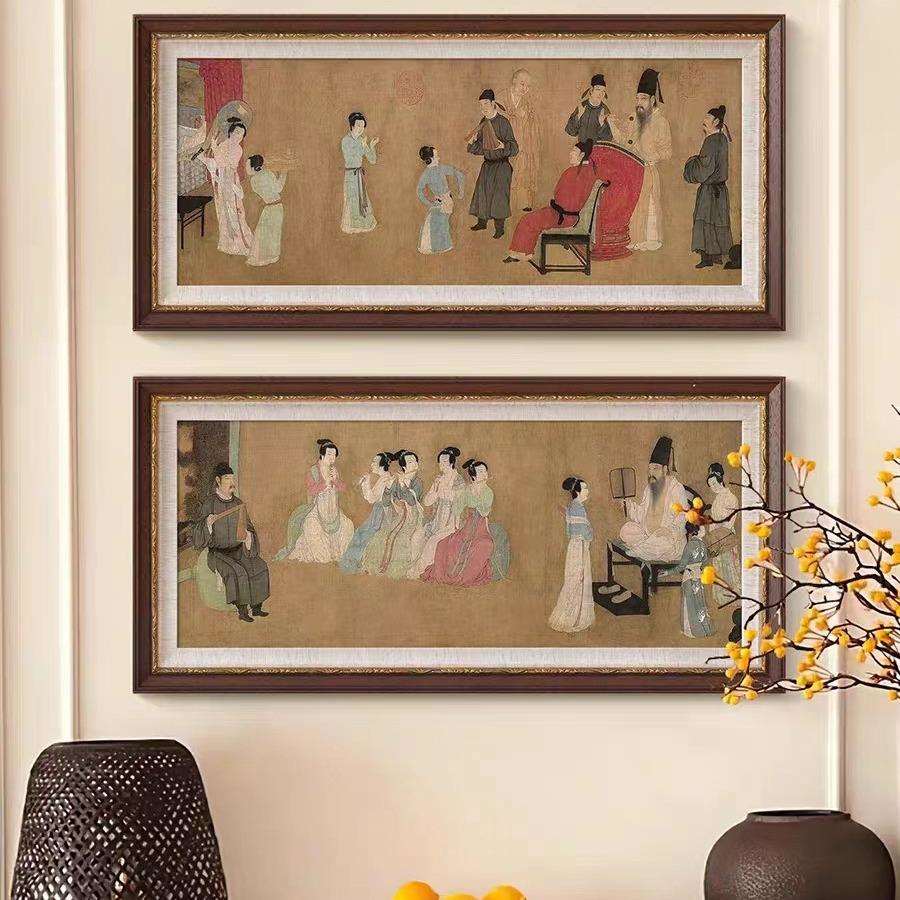 《韩熙载夜宴图》法式中国风客厅装饰画玄关壁炉新中式书房挂画