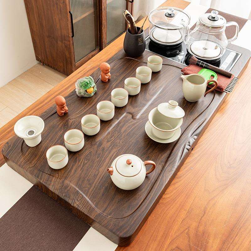 茶具套装全自动一体烧水壶茶盘高档陶瓷汝窑功夫泡茶盖碗茶壶整套