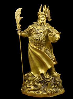 宏达 黄铜大版旗袍关公像 武财神关二爷 玄关装饰铜器摆件