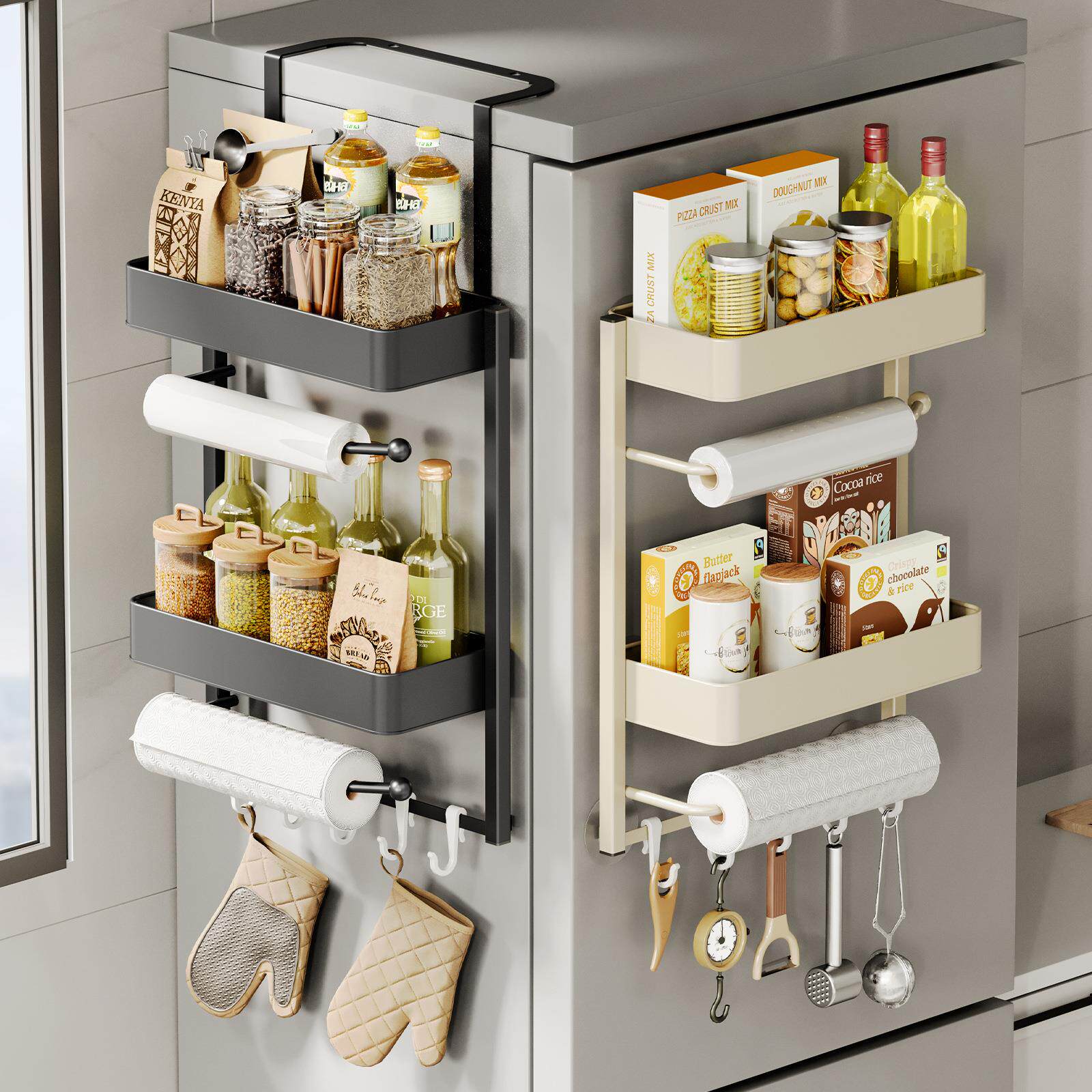 冰箱置物架侧面收纳厨房用品多层保鲜膜调料瓶免打孔侧壁挂架新款