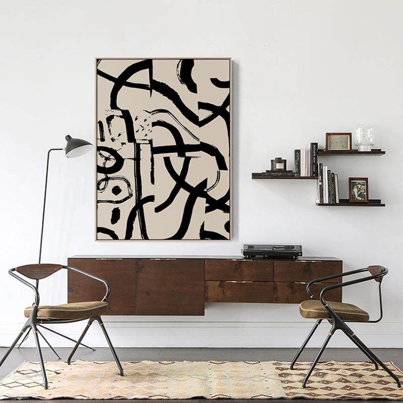 抽象延展 北欧几何线条装饰画黑白色块客厅挂画侘寂风小众玄关画