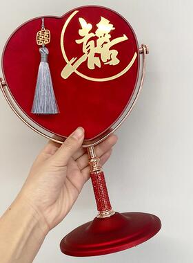 结婚红色镜子婚庆台式喜镜圆形立柱喜字镜子新娘用品大全新中式
