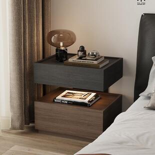 意式极简床头柜带灯一体悬浮式床边柜轻奢感主卧室储物柜