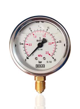 WIKA威卡不锈钢压力表耐震充油立装径向YBN63 2.5MPa 25bar G1/4