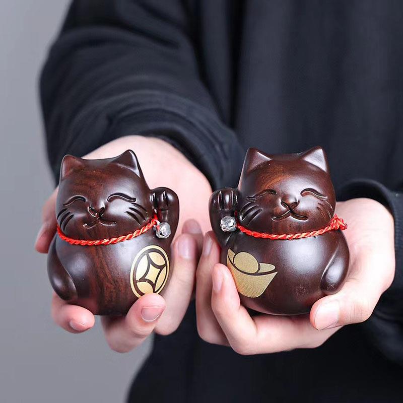 黑檀木雕招财猫摆件木质猫咪工艺品实木质发财猫店铺收银台装饰品