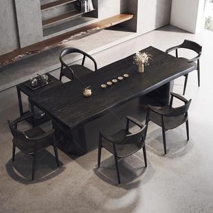 新中式大板泡茶桌子碳化黑色实木桌茶台整板喝茶桌办公室接待桌椅