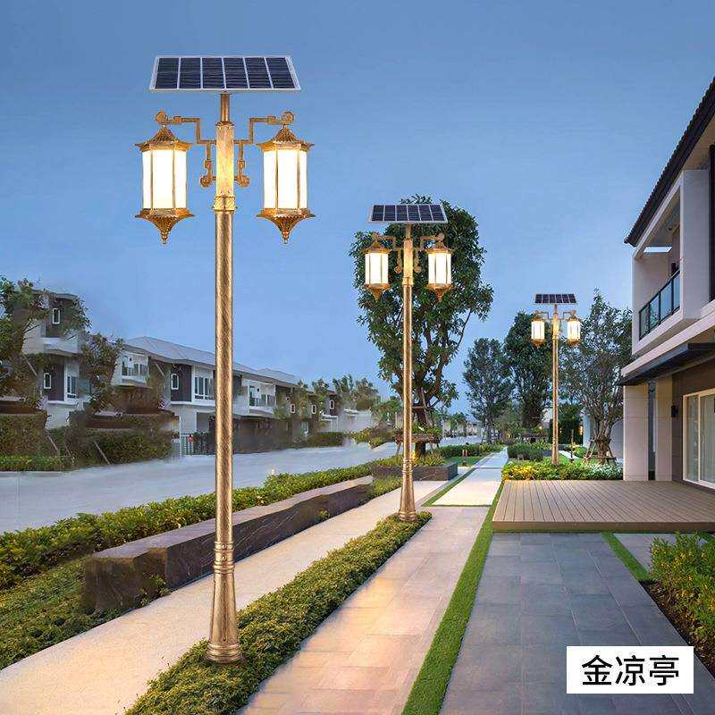 太阳能路灯超亮花园别墅小区家用双头庭院3米中式户外防水高杆灯