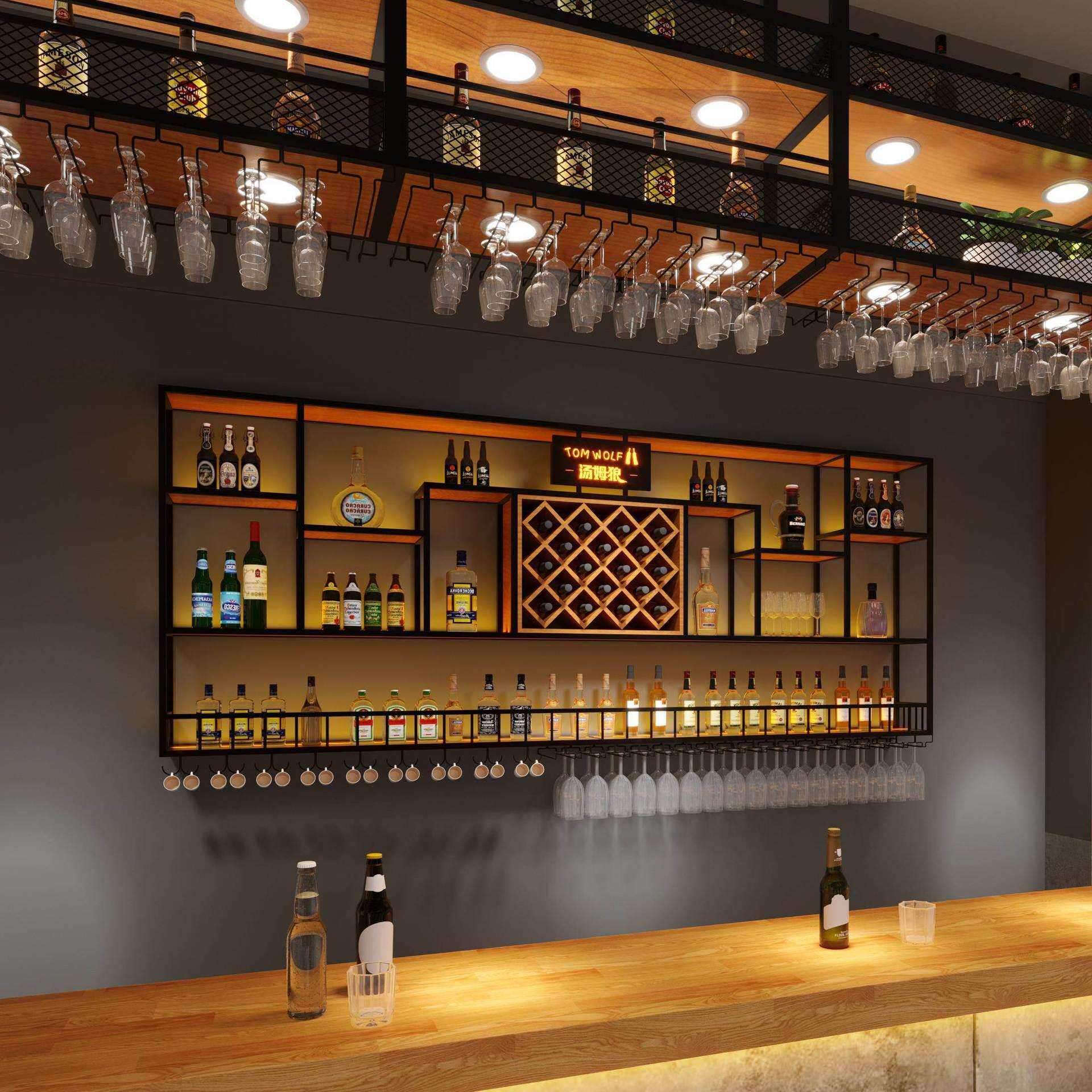 酒架壁挂酒柜置物架铁艺红酒架子展示架工业风酒吧音乐吊架立柜