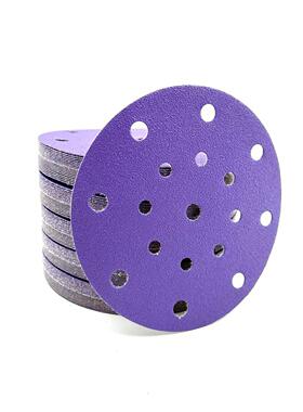 PC73 6寸汽车干磨砂纸6寸17孔陶瓷紫砂植绒紫色圆盘砂纸150mm