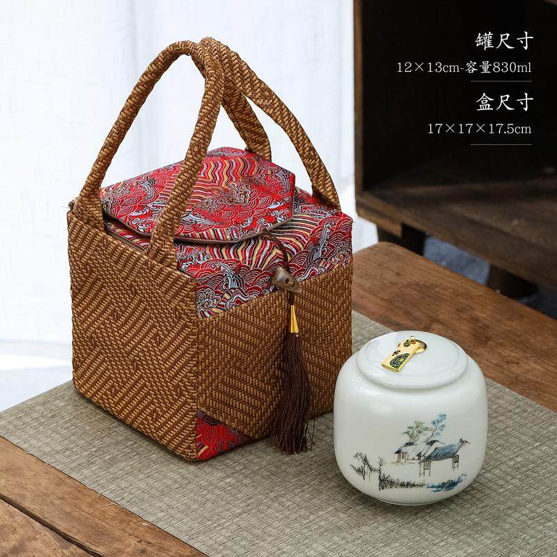 陶瓷茶叶罐茶叶存茶罐藤编布包单罐红茶绿茶普洱茶干货通用密封罐
