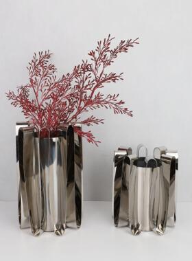 新中式不锈钢金属花器摆件样板房办公室书房客厅餐厅桌面软装饰品