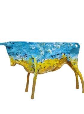 新中式样板房复古铁牛书柜工艺装饰品北欧别墅玄关办公室招财摆件