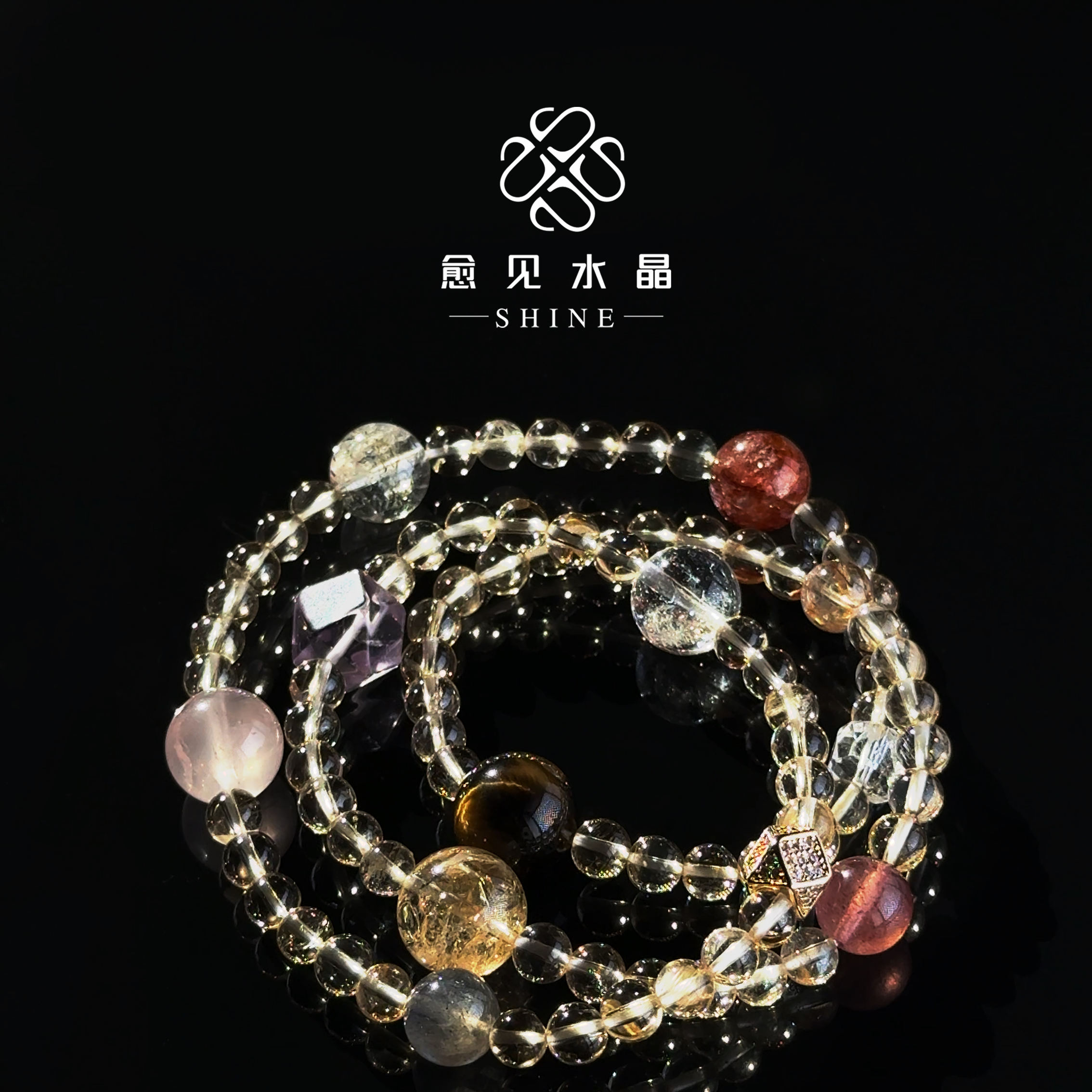 三圈黄水晶多宝手串原创手链