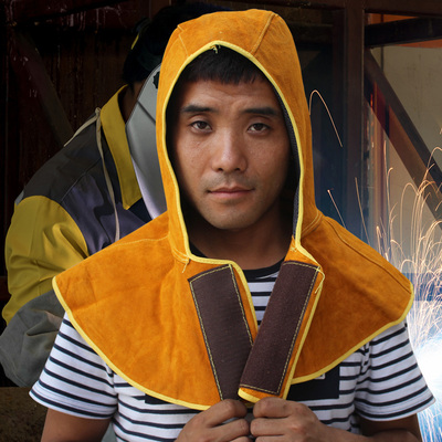 全牛皮电焊工披肩帽防尘防风帽头套隔热防烫防飞溅劳保防护帽