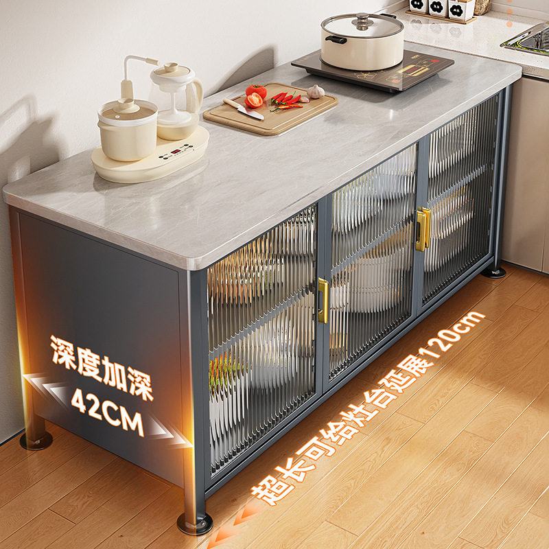 岩板餐边柜厨房置物架落地加厚收纳柜微波炉烤箱多功能收纳储物架,全屋定制,整体厨柜,淘宝优惠券,粉丝福利购,淘宝优惠卷