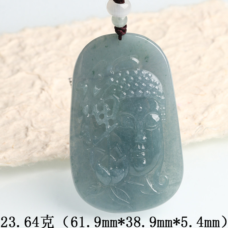 欧说珠宝翡翠冰糯种精雕禅意释迦摩尼佛牌吊坠送礼物