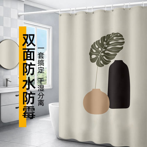 插画手绘磁性浴帘套装免打孔防水布防霉加厚洗澡帘民宿窗帘布隔断