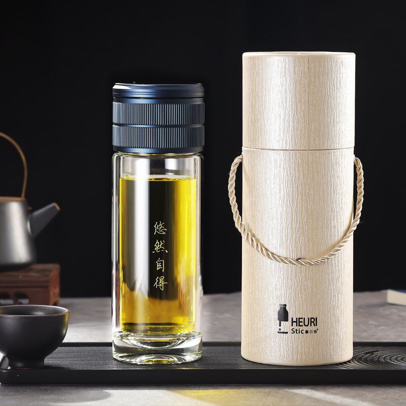 惠尔雅双层高档商务茶水分离玻璃杯男女士便携水杯透明泡茶杯子