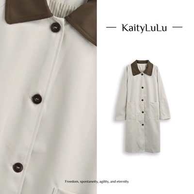 KaityLuLu【二号嘉年华】撞色翻领个性风衣外套  KT317W103