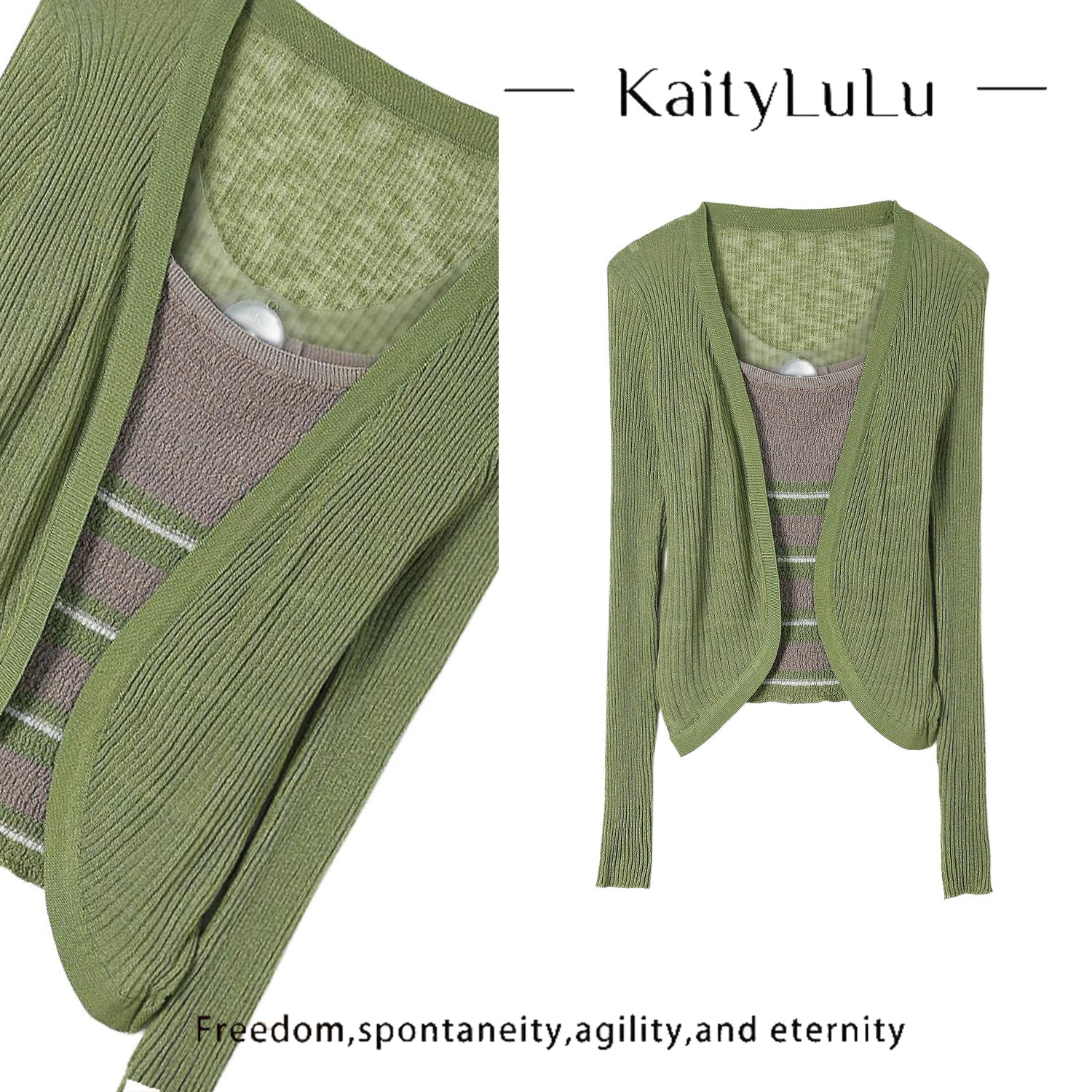 KaityLuLu【甜欲捕手】气质条纹拼接套装KT528X77